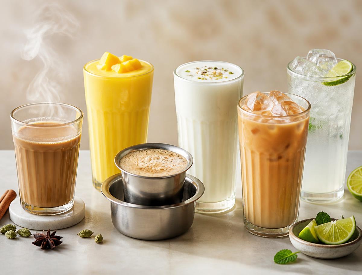 Hot & Cold Beverages — Masala Chai, Ginger Tea, Filter Coffee, Mango Lassi